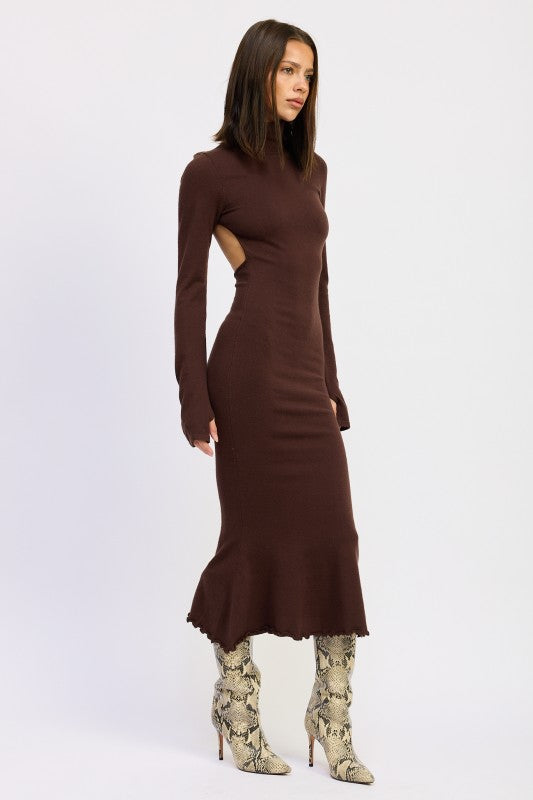 Turtle Neck Midi Dress with Back Cutout | Midi Dresses Daverri Fashions
