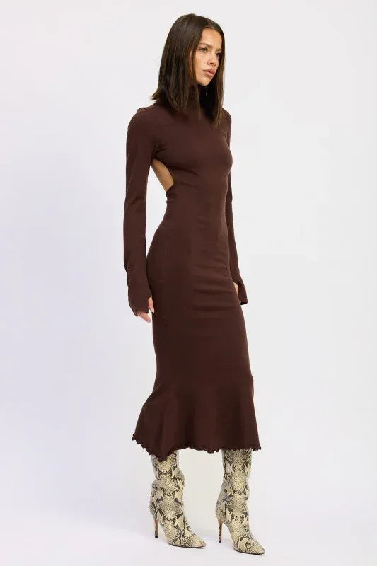 Turtle Neck Midi Dress with Back Cutout - DAVERRI FASHIONS