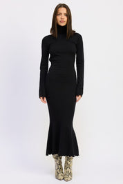 BLACK Turtle Neck Midi Dress with Back Cutout | Midi Dresses Daverri Fashions