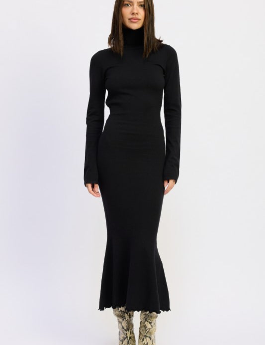 BLACK Turtle Neck Midi Dress with Back Cutout | Midi Dresses Daverri Fashions