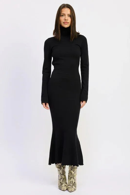 Turtle Neck Midi Dress with Back Cutout - DAVERRI FASHIONS