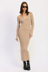 Halter Neck Long Sleeve Midi Dress - DAVERRI FASHIONS