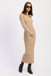 Halter Neck Long Sleeve Midi Dress | Midi Dresses Daverri Fashions