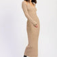 Halter Neck Long Sleeve Midi Dress - DAVERRI FASHIONS