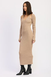 Halter Neck Long Sleeve Midi Dress | Midi Dresses Daverri Fashions