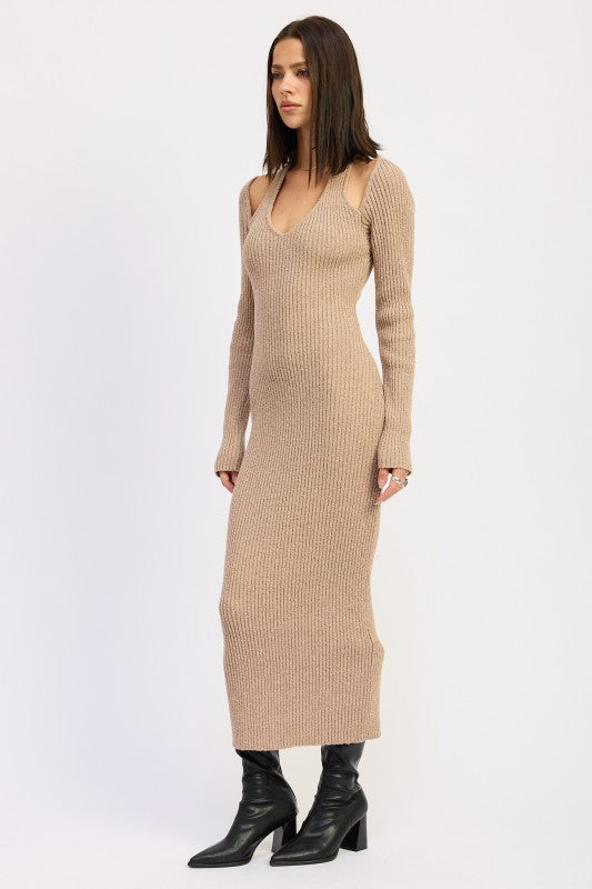 Halter Neck Long Sleeve Midi Dress | Midi Dresses Daverri Fashions