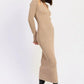 Halter Neck Long Sleeve Midi Dress - DAVERRI FASHIONS