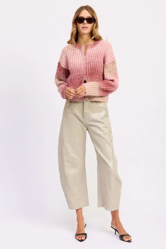 Ribbed Cardigan with Double Zipper - DAVERRI FASHIONS