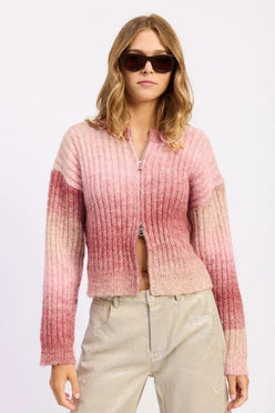 Ribbed Cardigan with Double Zipper - DAVERRI FASHIONS