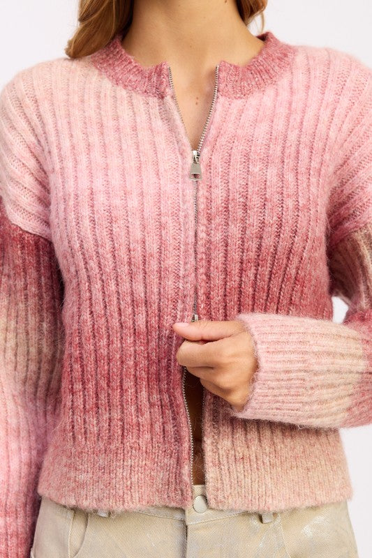 Ribbed Cardigan with Double Zipper | Cardigans Daverri Fashions