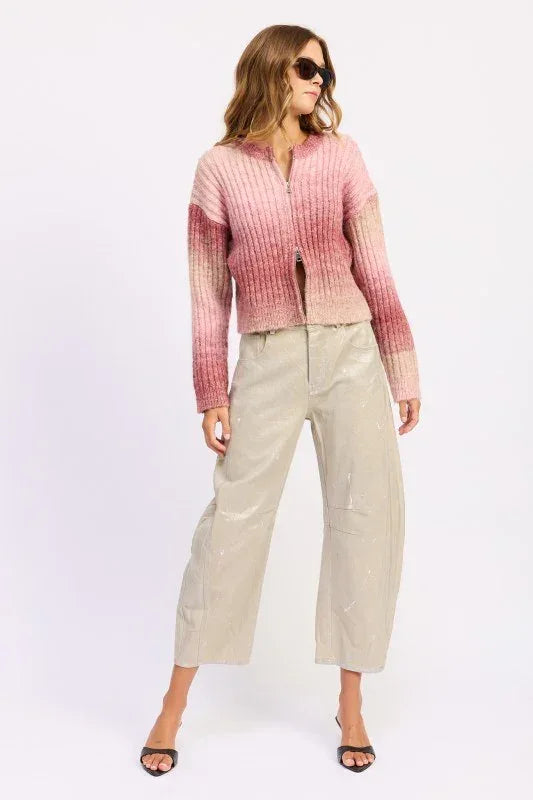 Ribbed Cardigan with Double Zipper - DAVERRI FASHIONS