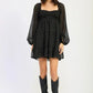Long Sleeve Smocked Babydoll Mini Dress - DAVERRI FASHIONS