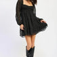 Long Sleeve Smocked Babydoll Mini Dress - DAVERRI FASHIONS