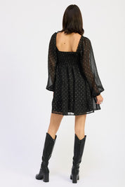 Long Sleeve Smocked Babydoll Mini Dress | Babydoll Dresses Daverri Fashions