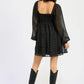 Long Sleeve Smocked Babydoll Mini Dress - DAVERRI FASHIONS