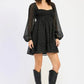 Long Sleeve Smocked Babydoll Mini Dress - DAVERRI FASHIONS