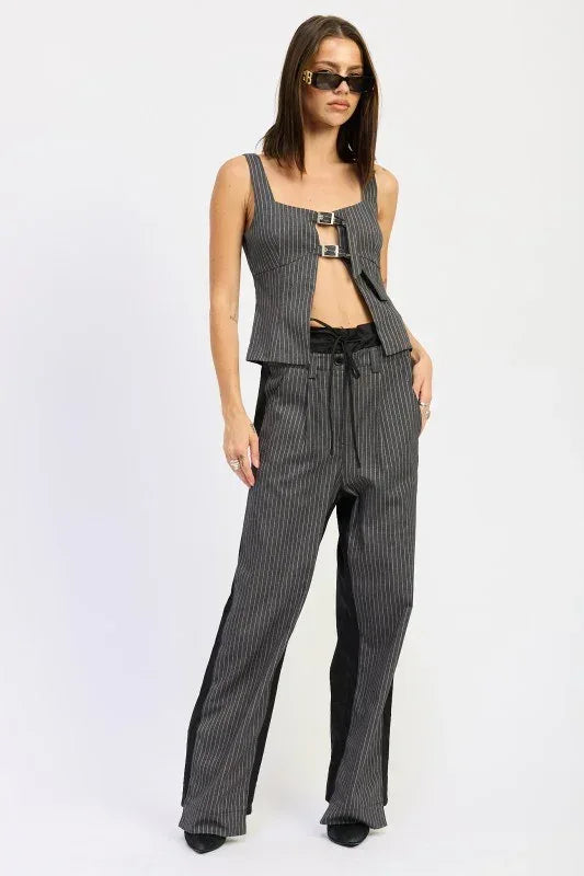 Loose Fit Mix Media Pants - DAVERRI FASHIONS