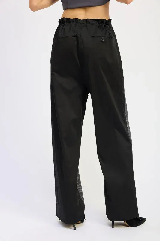 Loose Fit Mix Media Pants - DAVERRI FASHIONS