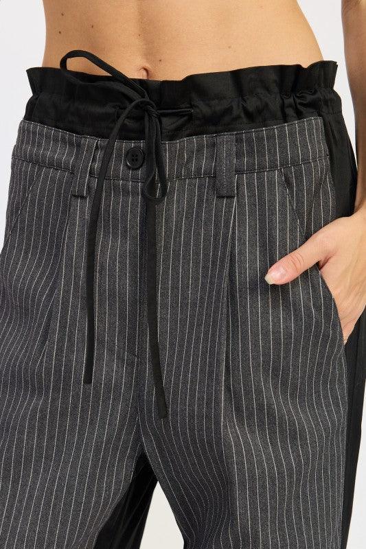 Loose Fit Mix Media Pants - DAVERRI FASHIONS