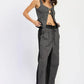 Loose Fit Mix Media Pants - DAVERRI FASHIONS