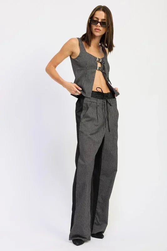 Loose Fit Mix Media Pants - DAVERRI FASHIONS