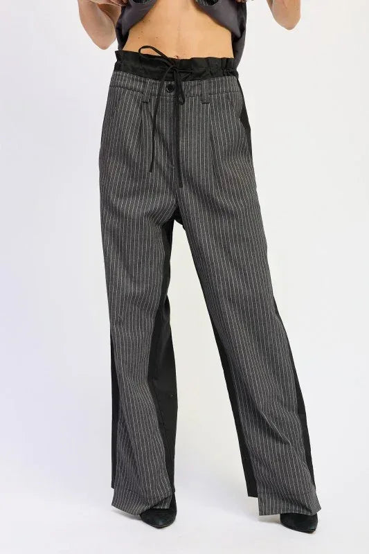 Loose Fit Mix Media Pants - DAVERRI FASHIONS