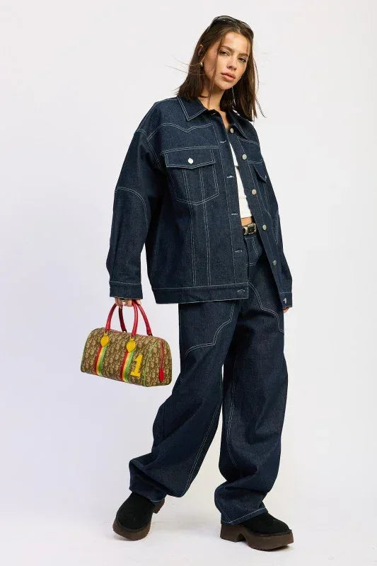 Oversized Twill Button Up Jacket - DAVERRI FASHIONS