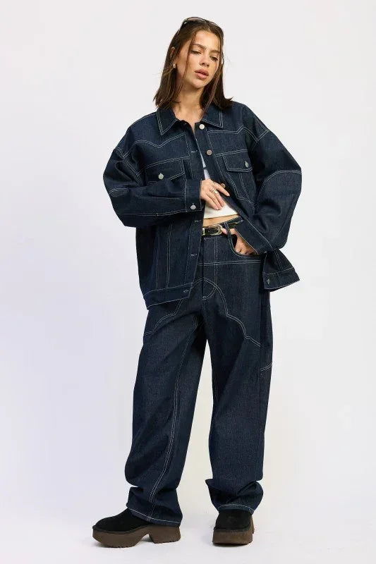 Oversized Twill Button Up Jacket - DAVERRI FASHIONS