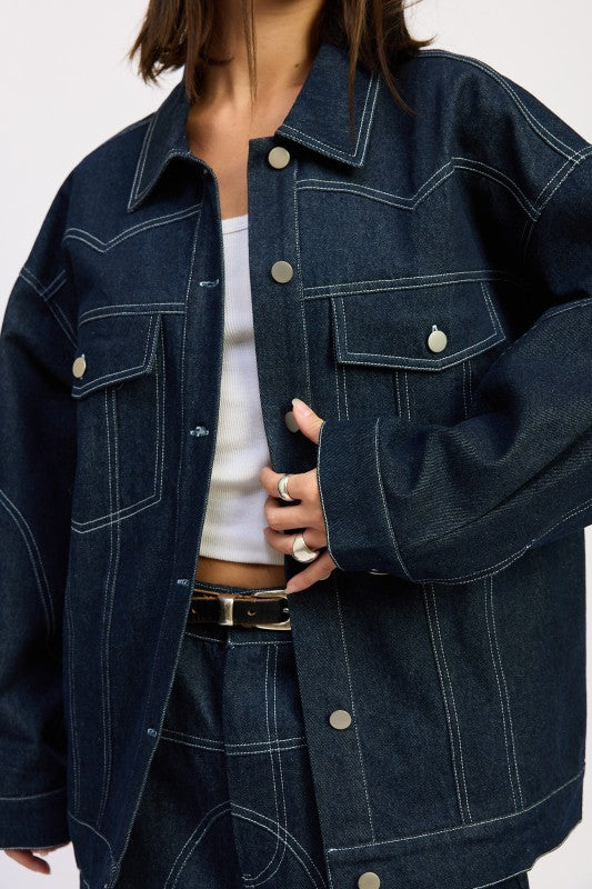 Oversized Twill Button Up Jacket | Jackets Daverri Fashions