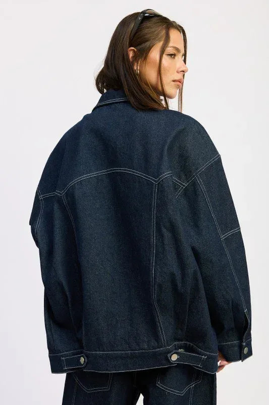Oversized Twill Button Up Jacket - DAVERRI FASHIONS