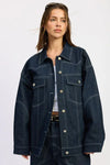 Oversized Twill Button Up Jacket - DAVERRI FASHIONS