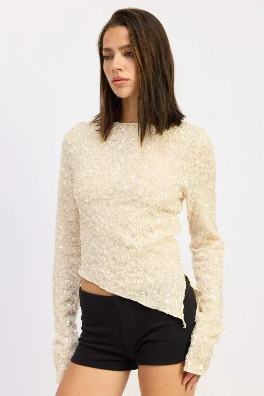 Asymmetrical Sequin Top - DAVERRI FASHIONS
