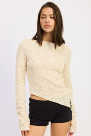 IVORY Asymmetrical Sequin Top | Tops Daverri Fashions