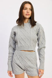 GREY Cable Knit Cropped Sweater Grey | Sweaters Daverri Fashions