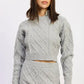 Cable Knit Cropped Sweater Grey - DAVERRI FASHIONS