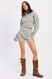 Cable Knit Cropped Sweater Grey | Sweaters Daverri Fashions