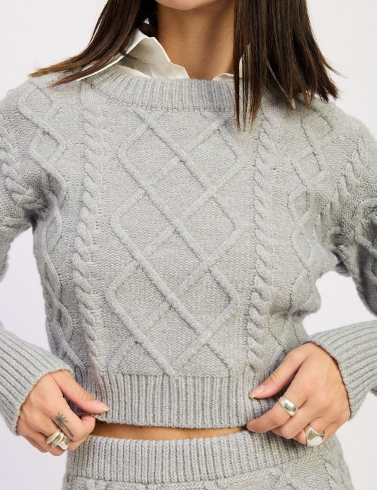 Cable Knit Cropped Sweater Grey | Sweaters Daverri Fashions