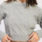 Cable Knit Cropped Sweater Grey - DAVERRI FASHIONS