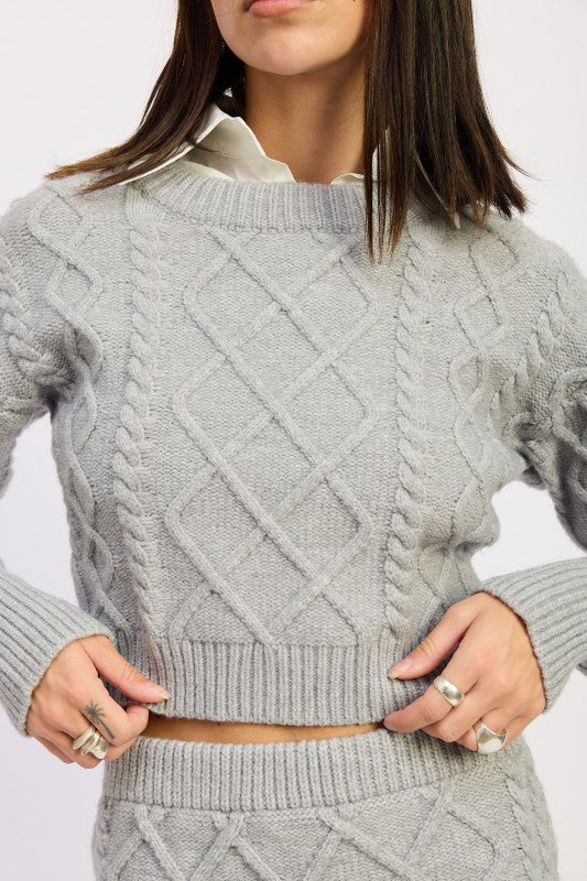 Cable Knit Cropped Sweater | Sweaters Daverri Fashions
