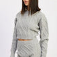 Cable Knit Cropped Sweater Grey - DAVERRI FASHIONS