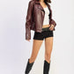 Faux Leather Biker Jacket - DAVERRI FASHIONS