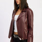 Faux Leather Biker Jacket - DAVERRI FASHIONS