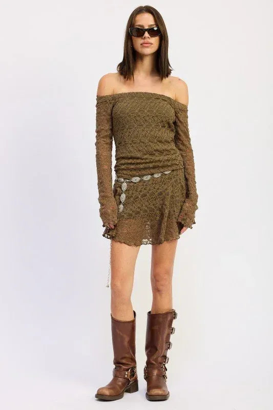 Off Shoulder Lace Mini Dress - DAVERRI FASHIONS