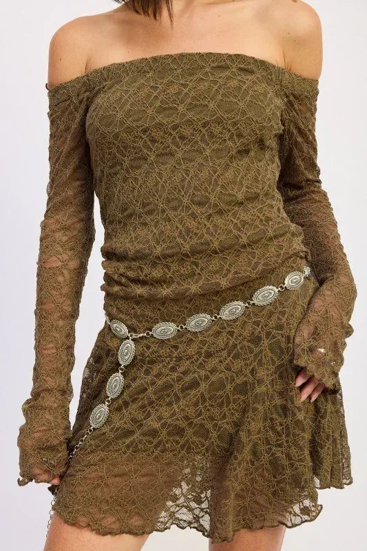 Off Shoulder Lace Mini Dress - DAVERRI FASHIONS