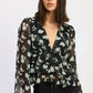 FLORAL TIE FRONT RUFFLED BLOUSE - DAVERRI FASHIONS