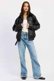 Shearling Collar Vegan Leather Jacket | Jackets Daverri Fashions
