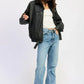 Shearling Collar Vegan Leather Jacket - DAVERRI FASHIONS