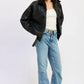 Shearling Collar Vegan Leather Jacket - DAVERRI FASHIONS