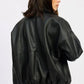 Shearling Collar Vegan Leather Jacket - DAVERRI FASHIONS