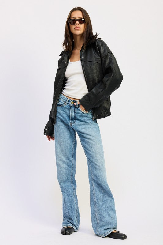 Shearling Collar Vegan Leather Jacket | Jackets Daverri Fashions